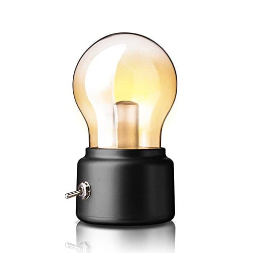 USB Night Light on The Table for Adults, Retro Light Bulb Design, Rocker Switch, USB Power, for Bedrooms, Bedside Lamp,College Students (Black)