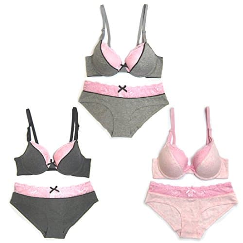 Le Ange Intimates Women 3 Pack Solid Color Lace Trim Bra Sets (40C/XL)