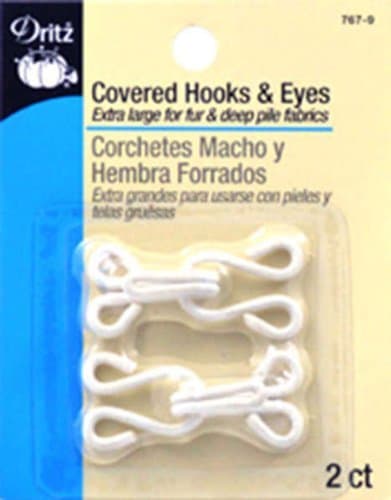 Dritz Sew On Covered Hook &amp; Eye Closures ~ White ~ Extra Large For Fur &amp; Deep Pile Fabrics ~ 2 pk
