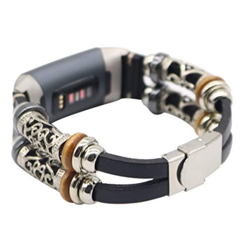 Fitbit Charge 3 Strap,HZSIKAO Replacement Fitbit Strap Watch Band Leather Wristband Smart Watch Band Strap Bracelet for Fitbit Charge 3