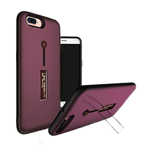  iPhone 7 plus &amp; iPhone 8 plus Case, YAZHAN Hand Loop Strap Ring Holder Multi- Layer Hybrid Protective Case with Metal Kickstand for iPhone 7/8 Plus(Red wine)