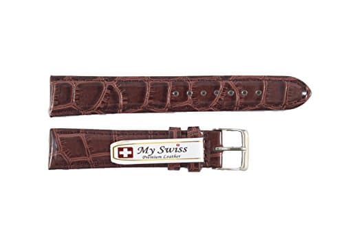 NP Watch Band Leather Watch Band Crocodile Pattern Width 18 mm. Dark Brown Color