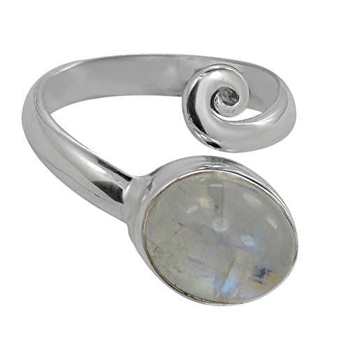 Natural Gemstone Rainbow Moonstone Adjustable Ring - 925 Sterling Silver - Blue Fire Moonstone Toe Ring - Stone Ring Size US 4 5 6 7 8 9 10 (10)