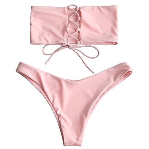 Langstar Back Lace-up Bandeau Bikini Set