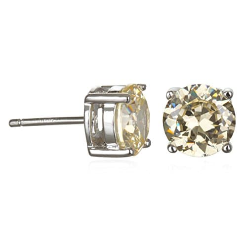 Rhodium Plated Silver 8 mm Canary CZ Stud Earring