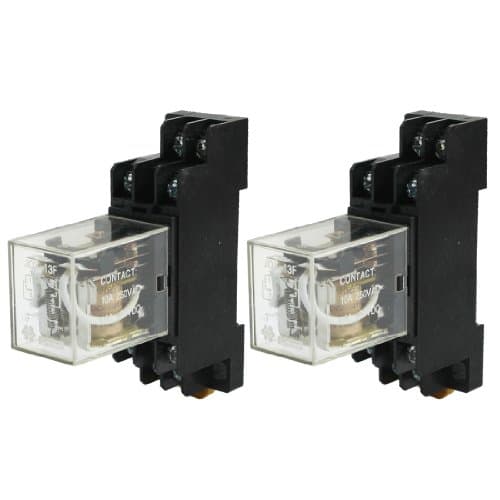 2x DPDT 10A Electromagnetic Power Relay DC 24V Coil w DIN Rail Socket