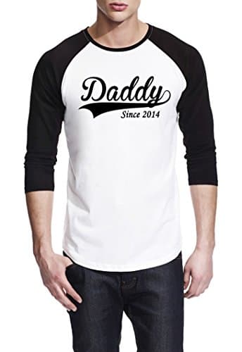 Daddy Since 2014 Father Gift 3/4 Sleeve Men Baseball Tee T-Shirt Large White