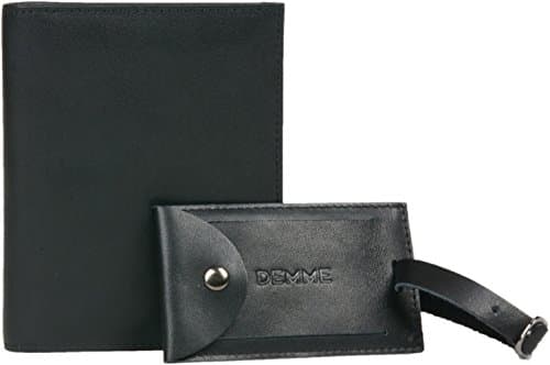 Genuine Leather RFID Blocking Wallet Holder for Men & Women ~ Holds Your Passport, Credit Cards & IDs, Helps Prevent Electronic Theft, With Bonus Leather Luggage Tag, Black by Demme Brands