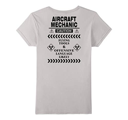 Women's Aircraft Mechanic, Caution Flying Tools &amp; Offensive Language Large Silver