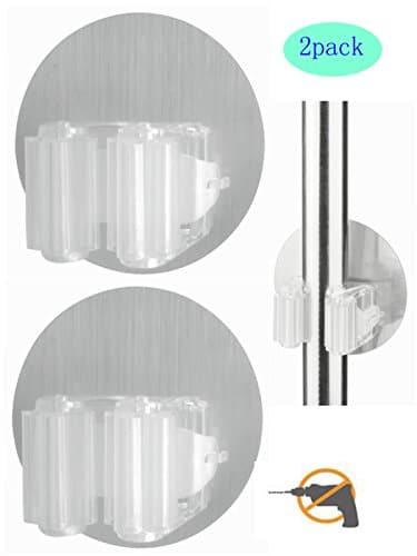 Mop and Broom Holder Gripper Hook (2Pack) Self Adhesive Wall Mounted Organizer For Home&amp;Bathroom&amp;Kitchen Storage,By iRomic