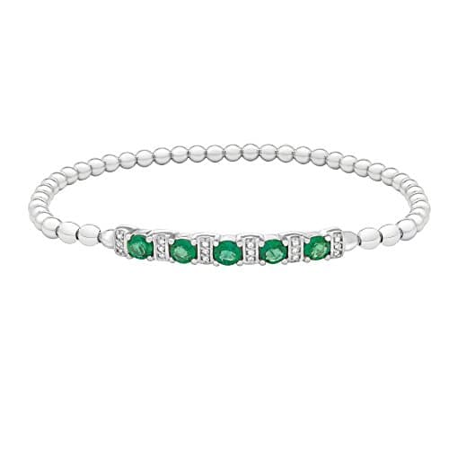 Sterling Silver & 1.15 CT Created Emerald And 0.11 CT Created White Sapphire Bead Bracelet 7"