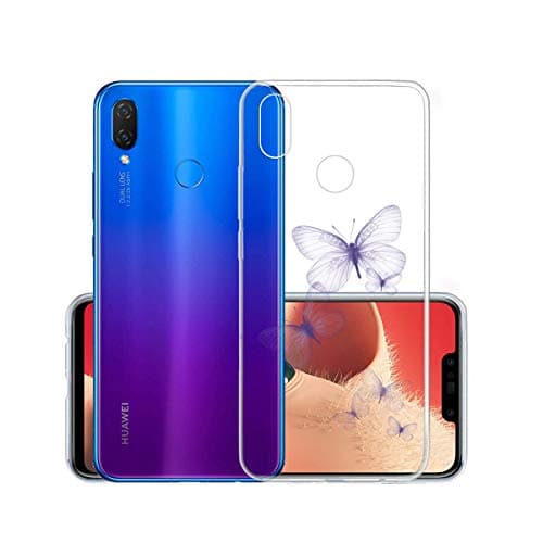 IJIA Case for Huawei Nova 3i / Huawei P Smart Plus (P Smart+) (6.3") - Transparent Purple Dreamlike Butterfly Clear TPU Soft Silicone Protection Bumper Fashion Skin Back Shell Case Cover