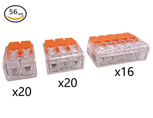 GekBot 56pcs Lever-Nut Assortment Conductor Compact Wire Connectors Pack 222-412 (20pcs) 222-413 (20pcs) 222-415 (16pcs)