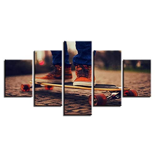 HSps 5 Panel Wall Art Canvas Pictures Modular Poster 5 Pieces Skateboard Sport Painting Framework Artworks HD Printing for Living Room Decor-20CM35/45/55CM,Without Frame