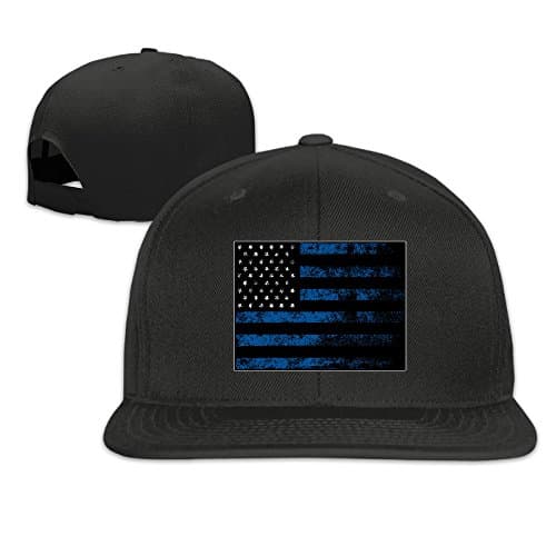 Vintage Thin Blue Line Flat Snapback Hat Cap Men Women ( 8 Colors ) Black