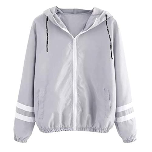 Winter Spring Blouse,2019 Morecome Women Long Sleeve Stripe Patchwork Thin Sweatshirt Hooded Zipper Sport Coat with Pocket