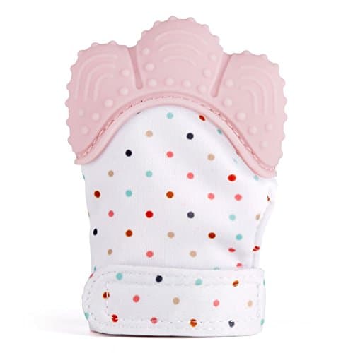 Silicone Baby Teether Mitten Like Teething Toys for Teething Ring Provides Self-Soothing Fun- Ideal Baby Shower Gift with Handy Travel Bag (Pink)