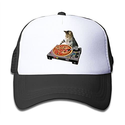 Cat DJ Pizza Funny Child Cool Adjustable Mesh Cap Breathable Unconstructed Baseball Mesh Caps