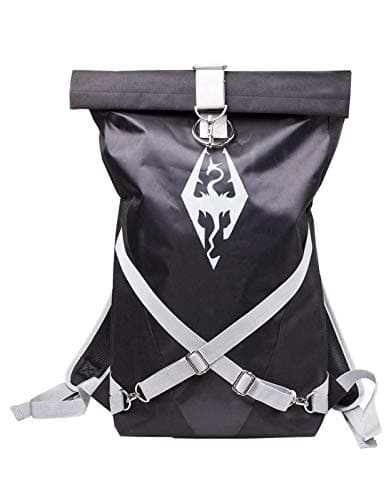 Skyrim Backpack Logo Crest With Straps Official Ps4 Xbox Black Rolltop Bag