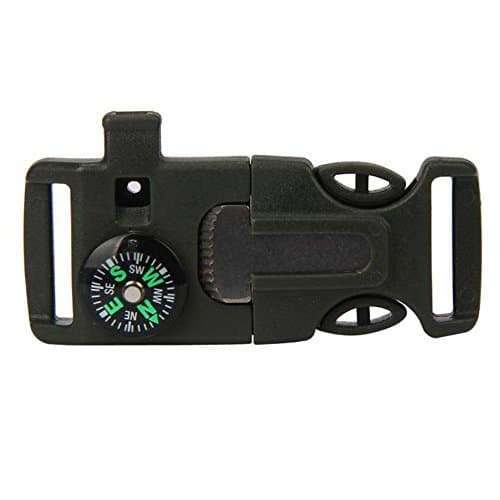 Milazer Side Buckle with Whistle Compass Flint Fire Starter Scaper Survival Tool for Paracord Bracelet (Army Green)