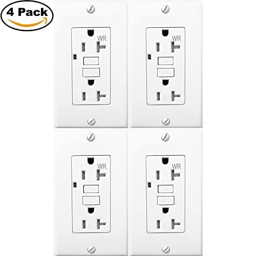 20 Amp GFCI Outlet Electrical Receptacle with LED Indicator, 2-Wires 3-Poles, Tamper Resistant (TR) & Weather Resistant (WR), Nylon Wall Plate & Screws Included, 125V, Self-Test UL2008 (4 Pack, White)