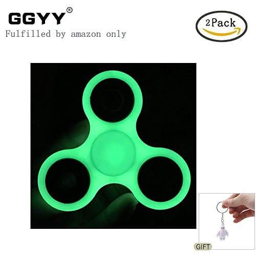 (2 PACK) Hand Spinner, Tri-spinner fidget toy Glowing in the Night, Hand Spinner Finger Spinner EDC Focus / Fidget Spinner ADHD Focus Anxiety Relief Toys for Kids &amp; Adults (White)