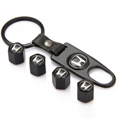 TKXT Black Universal Wheel Tire Valve Stem Caps Covers and 1 pcs Keychain