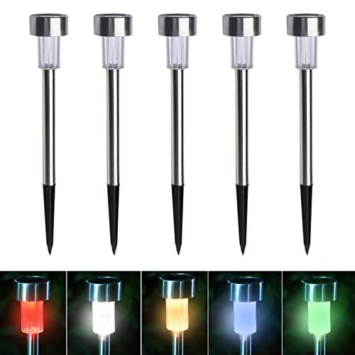 Sunperlon LED Solar Plastic Stake Path Light Set Waterproof Solar Stake Light Outdoor Stainless steel Garden Lawn Landscape Muti-colour Light (5 Pack)