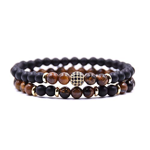 COOCOl 2pc/Sets Natural Stone Bracelet Men Micro Pave CZ 8mm Disco Ball Charms Bracelets for Women Men