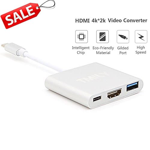 USB-C to HDMI Adapter, Tmily 3 in 1 Type C Digital AV Multiport Adapter USB 3.0 Connector for Macbook, Lenovo Yoga 900, HP Spectre,Dell XPS,Chromebook and Other Laptop Devices with Type C Port(Silver)