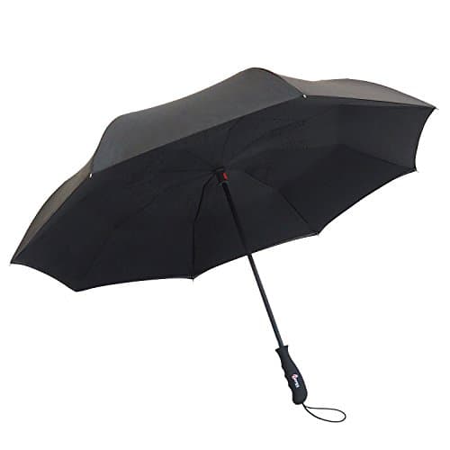 Repel Reverse Folding Umbrella with 2 Layered Teflon Canopy and Reinforced Fiberglass Ribs (Black)
