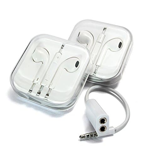 2 White Premium Quality Earbuds Earphones Value Package with Mic/Remote Control for Iphone iPad iPod