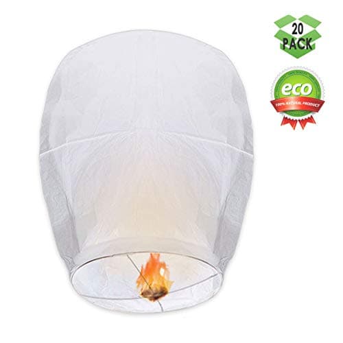 GOCHANGE Chinese Lanterns, 20 Pack Paper Lanterns - 100% Biodegradable, Eco-Friendly, Japaneses Lanterns for Weddings, Celebrations, Memorial Ceremonies, White Lanterns