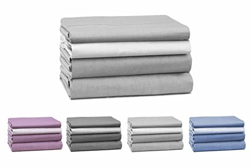 Elles Bedding Collections Bed Sheets 100% Cotton Sheet Set 300 Thread Count Chambray Reversible Bedding Set Full
