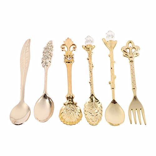 6Pcs Stainless Steel Retro Coffee Spoon fork Dinnerware set Sugar spoon Tea Spoons Dessert Flatware Spoon Kitchen Tableware