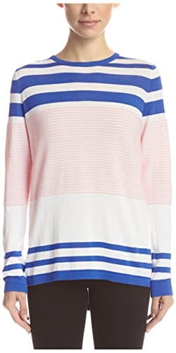 Cullen Women's Zip Back Variegated Stripe Sweater, Seashell Combo, M