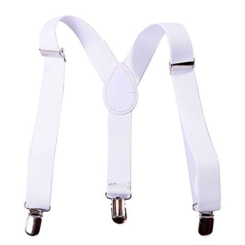 PenSan Boys Funky Desig Solid Color Adjustable Elastic Y-Back Clip Suspenders (White)