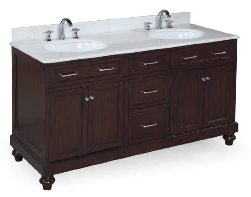 Kitchen Bath Collection KBC611WT Amelia Double Sink Bathroom Vanity with Marble Countertop, Cabinet with Soft Close Function and Undermount Ceramic Sink, White/Chocolate, 60"
