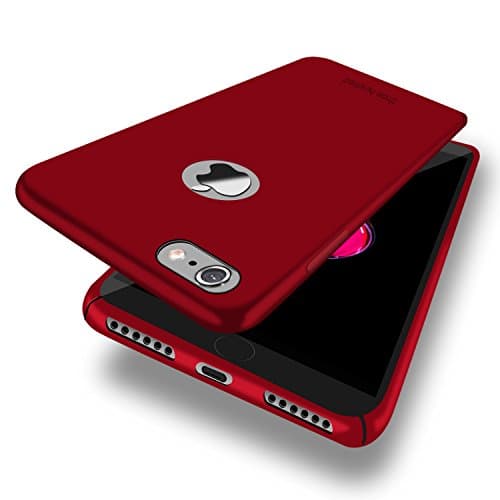 ThreeHundred iPhone 7 Cases / iPhone 8 Case Slim Built-in Matel Plate Rubber Coating Microfiber Cloth Lining Hard Cover for Apple iPhone 8 (Deep Red)
