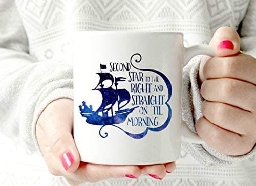 Peter Pan Mug - Second Star Quote - disney - Magical Book Mug - Gifts For Bookworms - Peter Pan Quote - Ship Design - Galaxy Mug coffee love