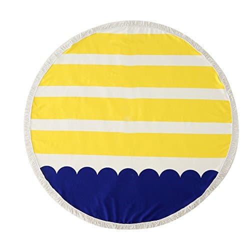 Round Beach Blanket Thick Microfiber Large Round Beach Towel with Tassels Ultra Soft Super Water Absorbent Multi-Purpose Towel 59 inches across (Yellow)