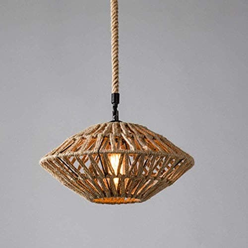 Hemp Rope Ceiling Light Hanging Pendant Light, Rustic Rope Chandelier Kitchen Island Fixure, Creative Retro 1-Light Chandeliers, Jute Iron Art Metal Painted Finish Pendant Portable Shade,XL