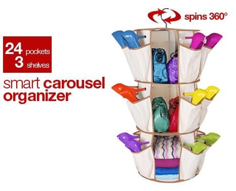 SMART CAROUSEL MULTI-PURPOSE ORGANIZER 360 For organizing things - Spins 360 degrees - 24 pockets 3 shelves