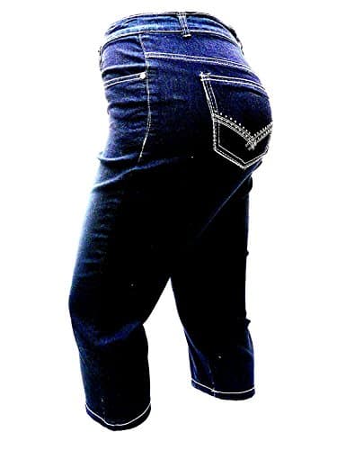 M&amp;I Plus Size Women's Stretch Premium Dark Blue Denim Jeans Capri High Waist (16)