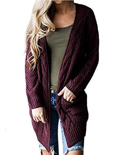 Moludoya Women's Long Sleeve Open Front Outwear Chunky Pullover Knit Cardigan Sweater