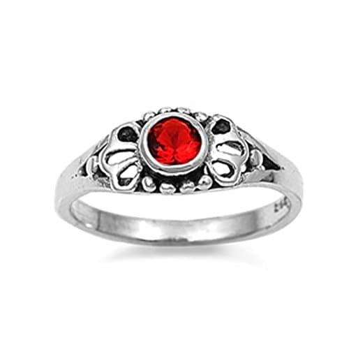 Letter Fashion Silver Baby Round Ruby CZ Solitaire Ring Solid 5mm Sizes 1-5