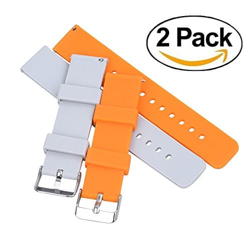 Randon Quick Release Silicone Watch Bands Soft Rubber Watch Strap for Samsung Gear 3,pebble 2,Pack of 2 (Pumpkin/Light Gray, 18)