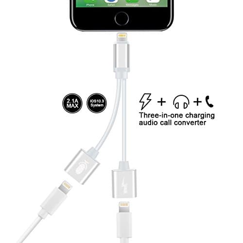 GPDSTAR Dual Adapter for iPhone 7,Double Lightning Headphone Audio &amp; Charge &amp; Call Converter for iPhone 7/7 Plus Support iOS 10.3(Silver)