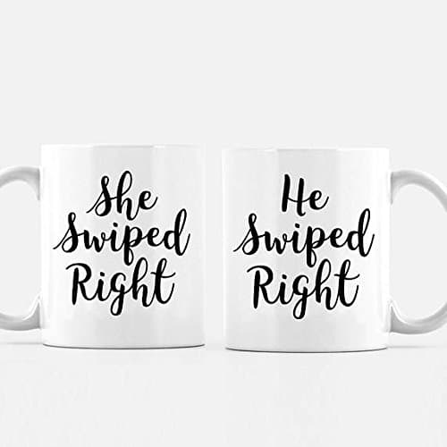 TINDER COFFEE MUG SET FOR TINDER COUPLES, HE SWIPED RIGHT AND SHE SWIPED RIGHT Coffee Mug SET 11 OZ MUGS. SET. YOU GET TWO (2) 11 oz COFFEE MUG SET FOR COUPLE, TINDER Mugs, ONLINE DATING MUG
