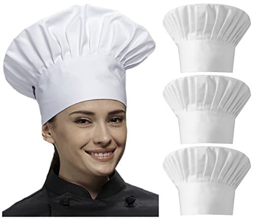 QandSweet Chef Hat Kitchen Cap Adjustable for Men, Women Cooking, Baking, BBQ, Outdoor 3-Pack (White)